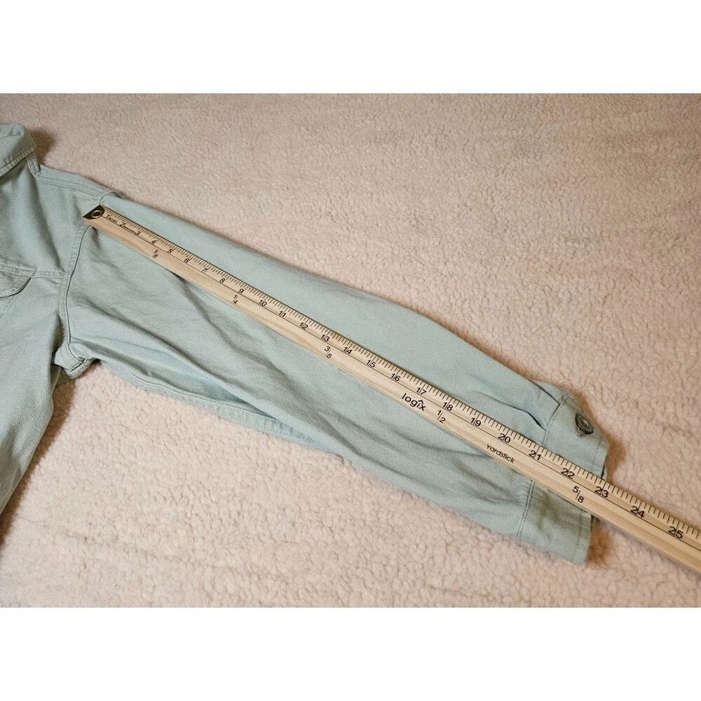 Eddie Bauer Womens L Light Green Denim Jacket Cotton Button Front Casual Trucker